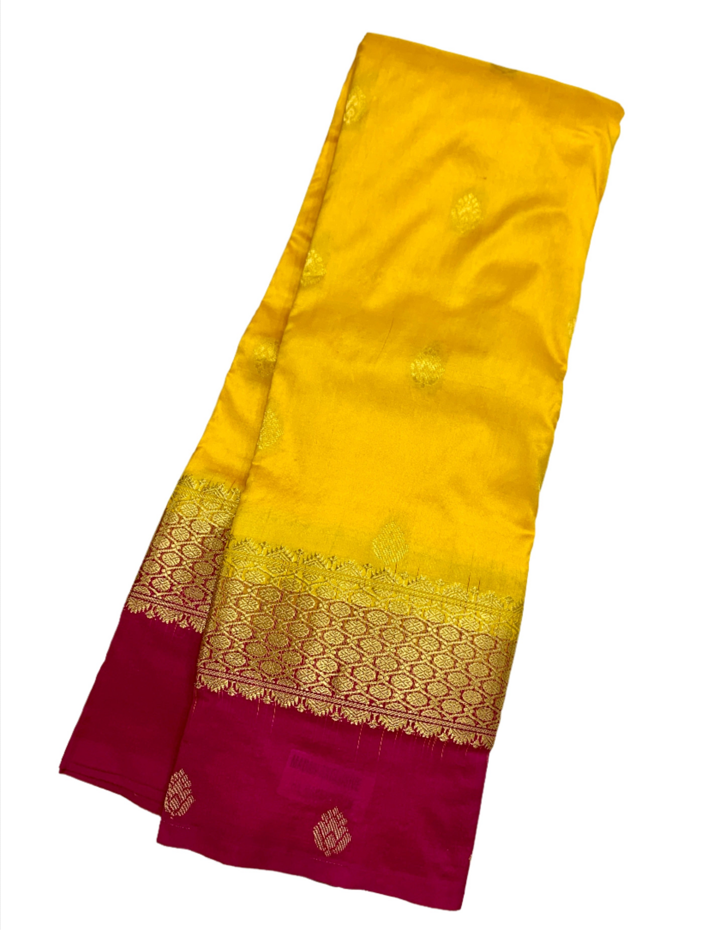 Pure Kanchipuram Silk Yellow Colour with Pink Border