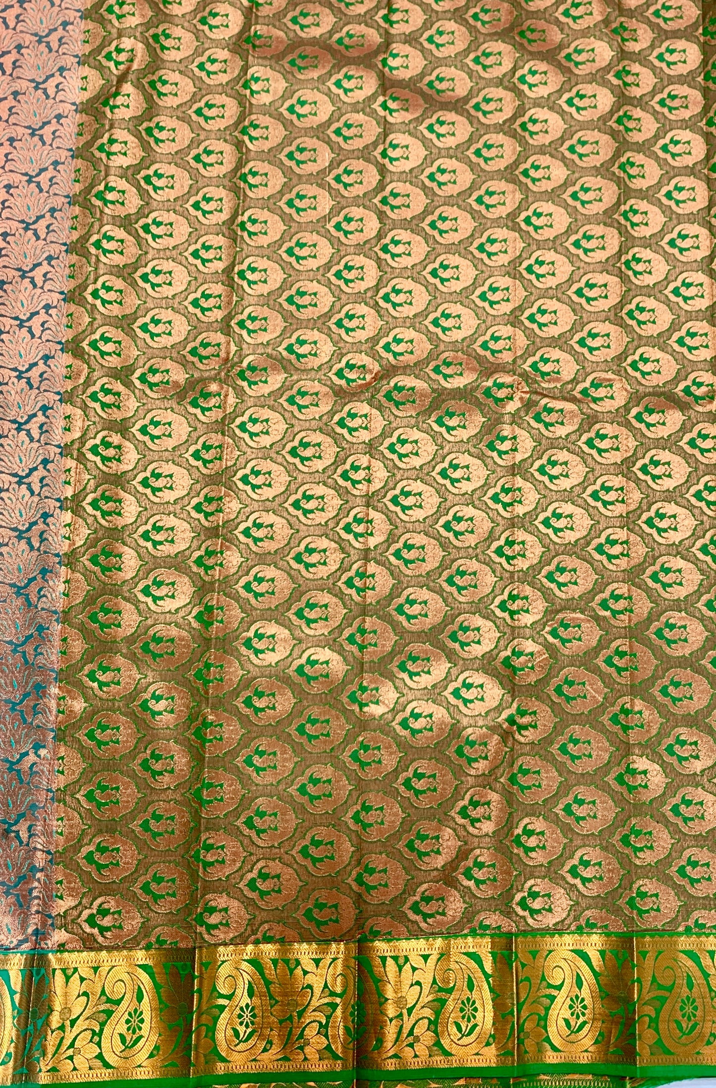 Vegan Silk Saree Green Colour with Copper Border with Mango design