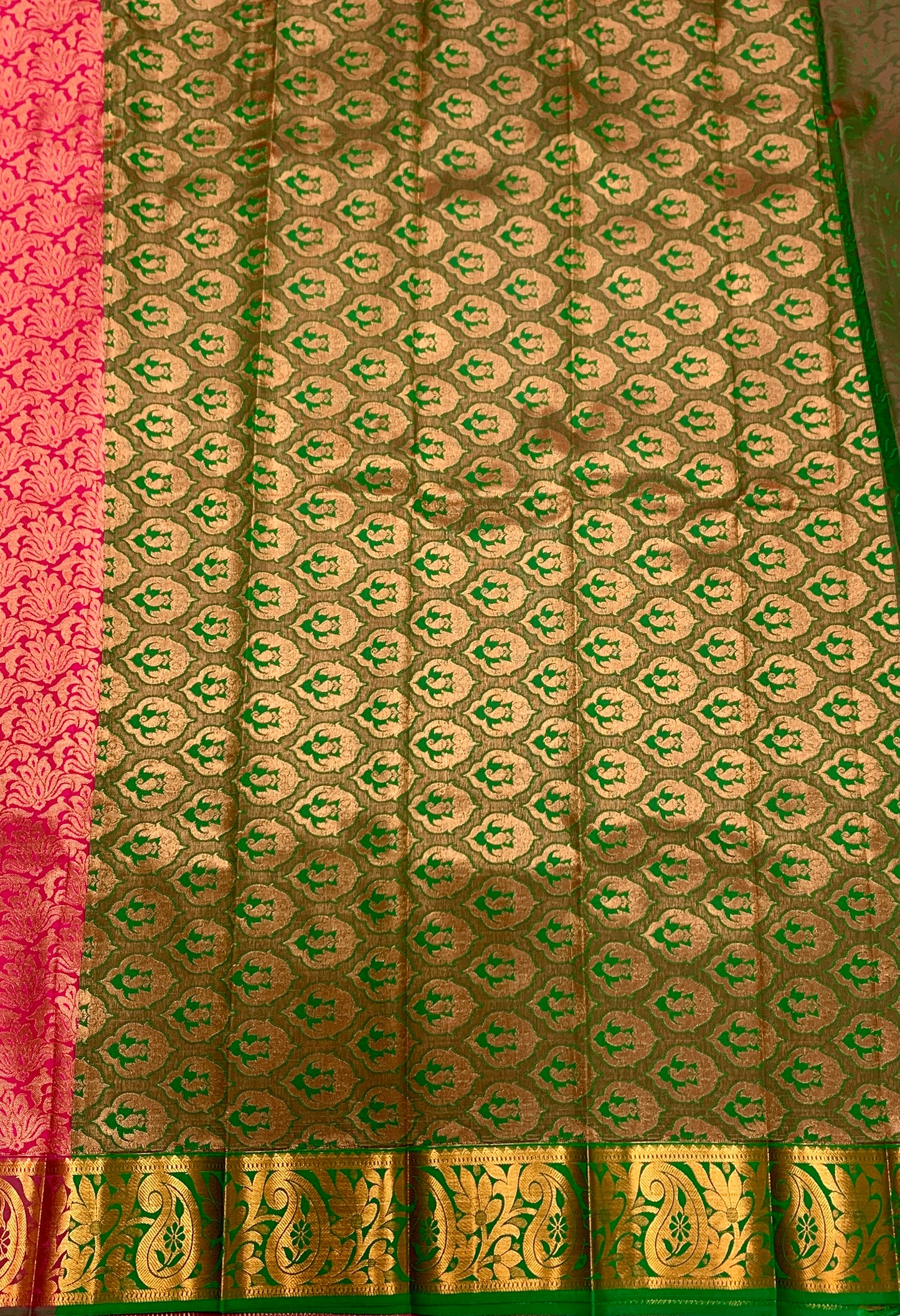 Vegan Silk Saree Pink Colour with Copper Border with Mango design