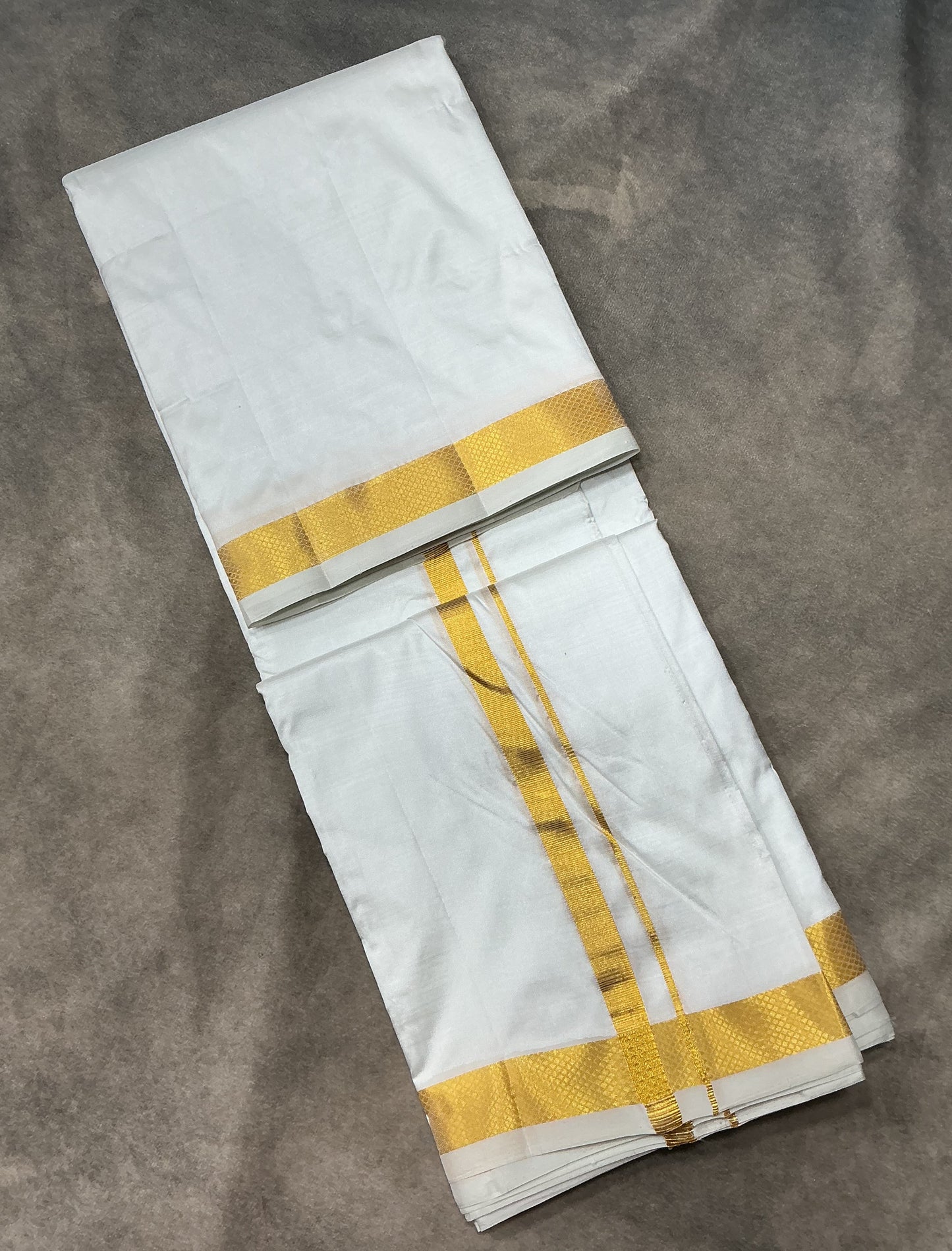 9X5 Pure Silk Dhoti White Colour with Medium Border