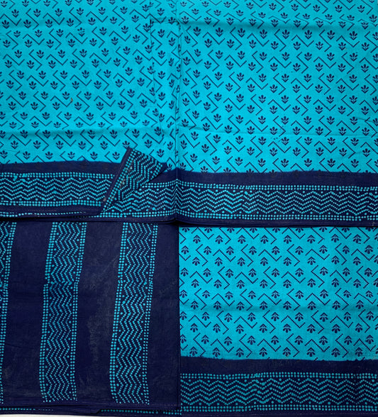 Chettinad Sungudi Cotton Light Turquoise Blue Colour with Navy Blue Border