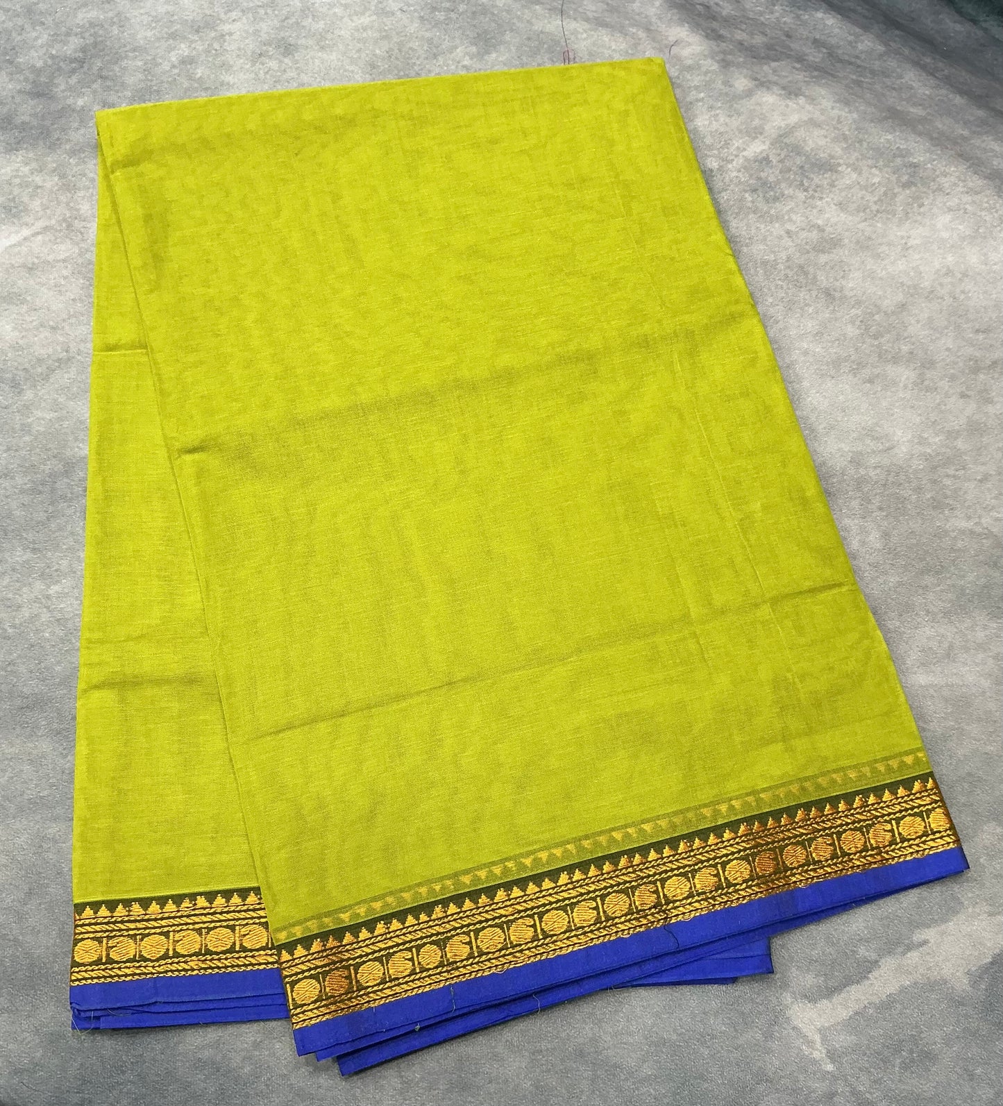 Chettinad Cotton Saree Lime Green Colour with Blue Colour with Thread Work Border