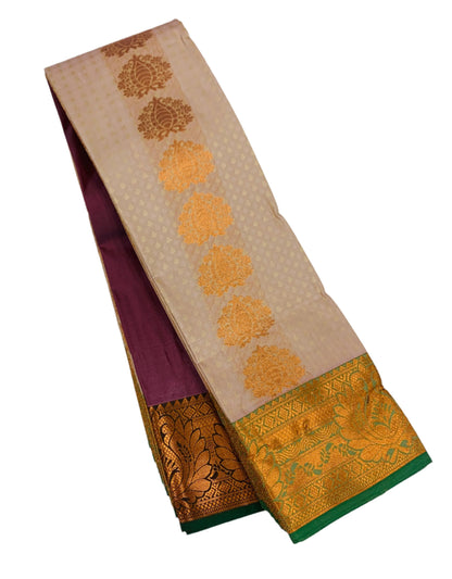 Vegan Silk Saree Tussar Colour with Copper and Green Border