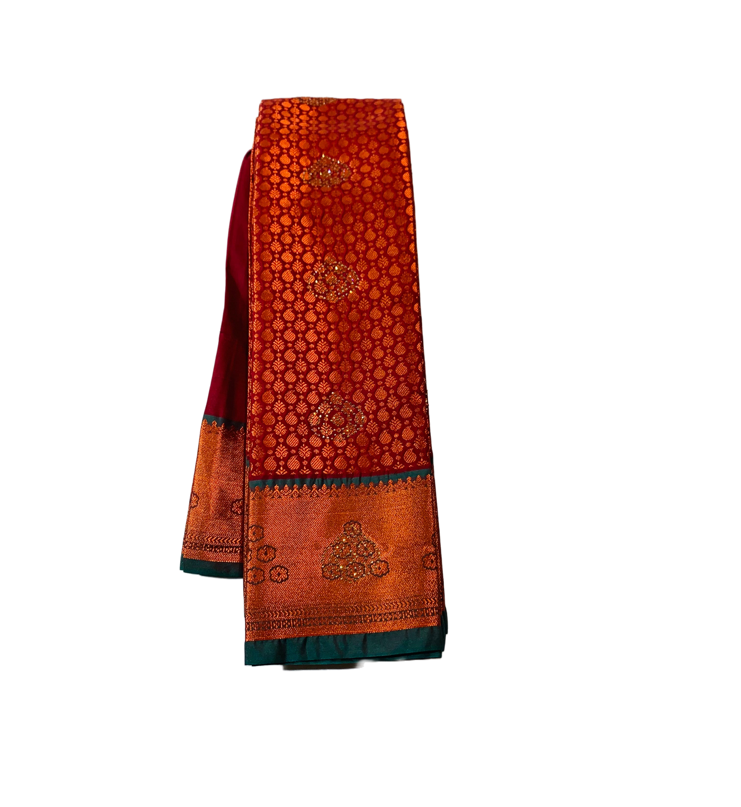 Vegan Silk Saree Maroon shade with Copper and Green Border