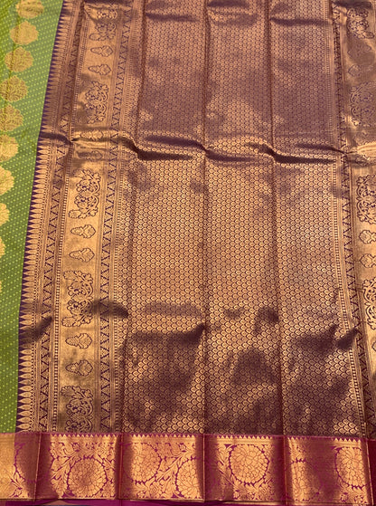 Vegan Silk Saree Olive Green Colour Saree with Copper Border