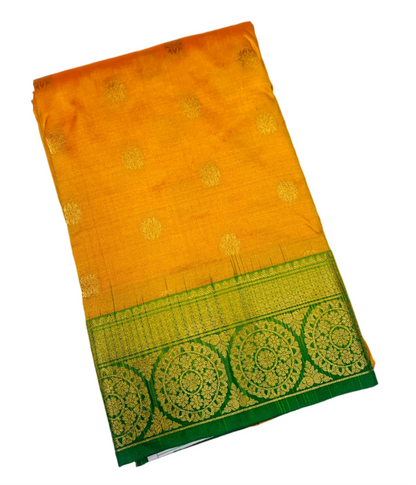 Pure Kanchipuram Silk Saree Yellow shade with Green Border