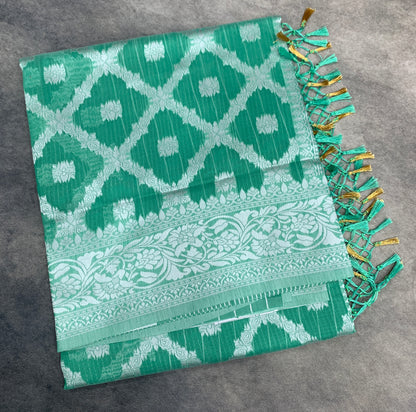 Banaras Katan Saree Light Green Colour with Katan Work Border