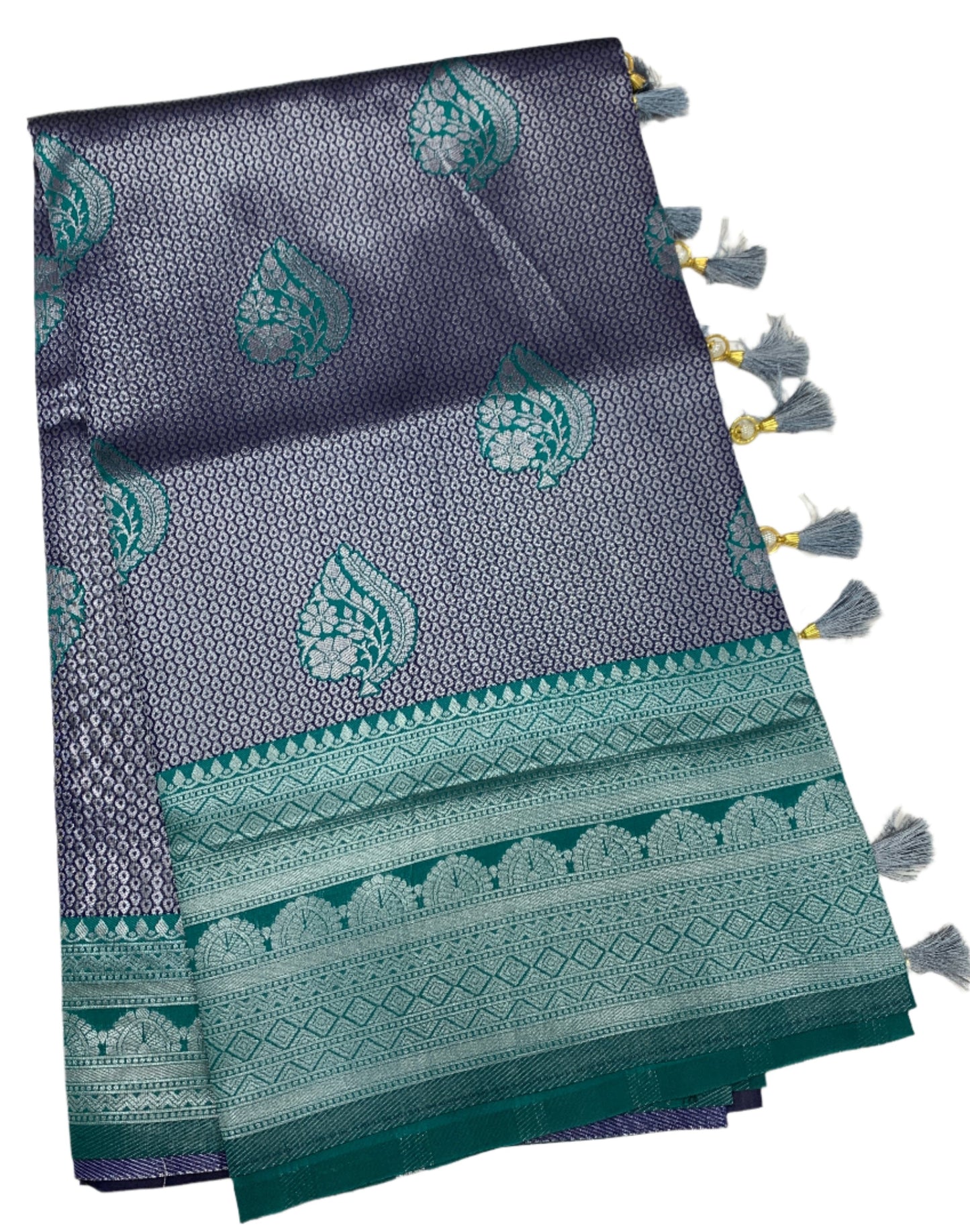 Art Silk Saree Blue Colour with Green Border