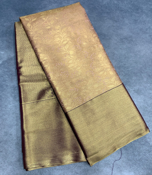 Fancy Tissue Saree Peach Colour with Light Copper Colour
