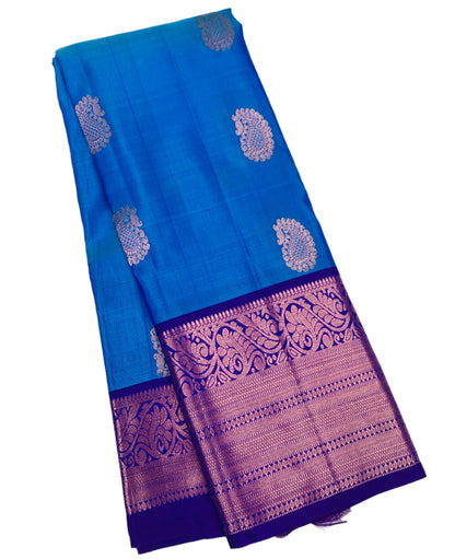 Pure Kanchipuram Silk Saree Sky Blue Colour with Blue Border