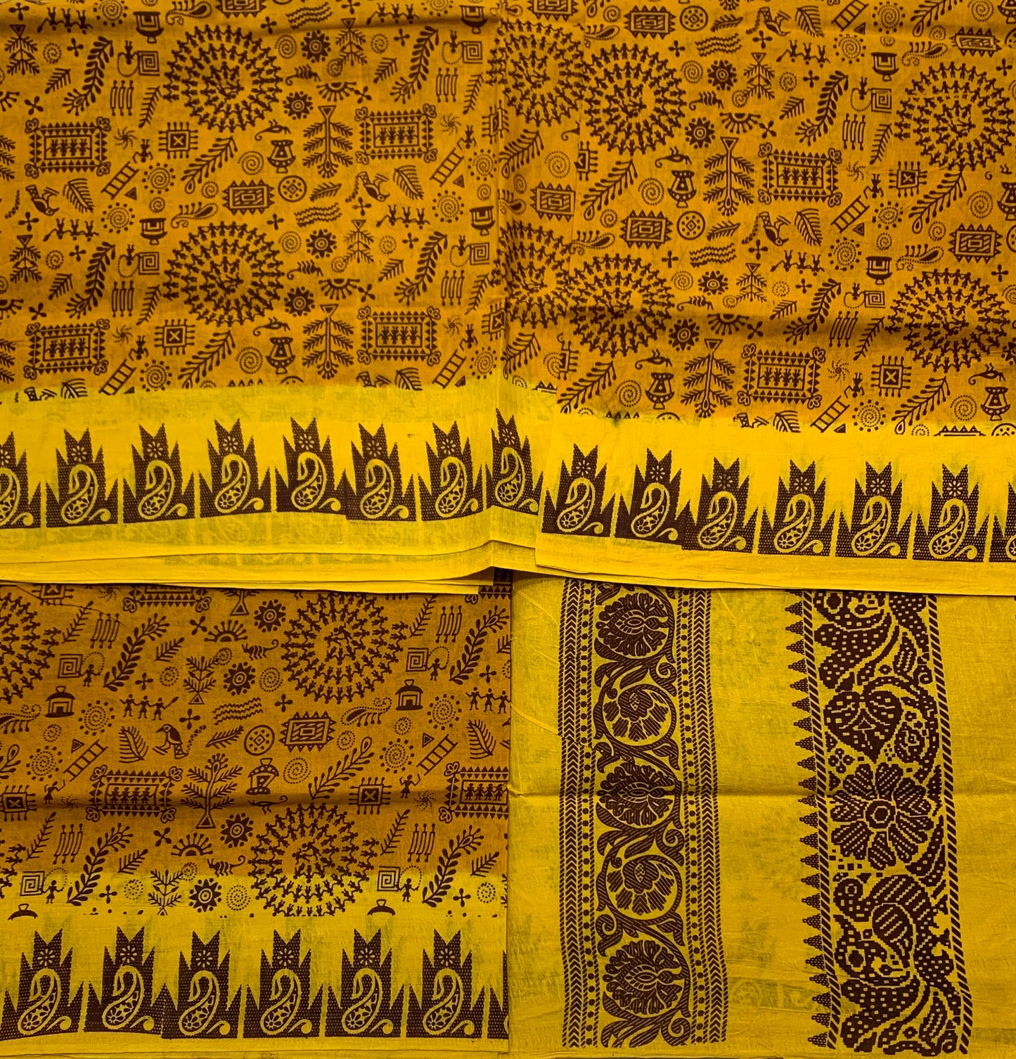 Chettinad Sungudi Cotton Mustard Colour with Yellow Border