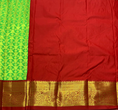 Apple Green Shade Vegan Silk Kids Pattu Pavadai with Contrast border for age 2 to 5