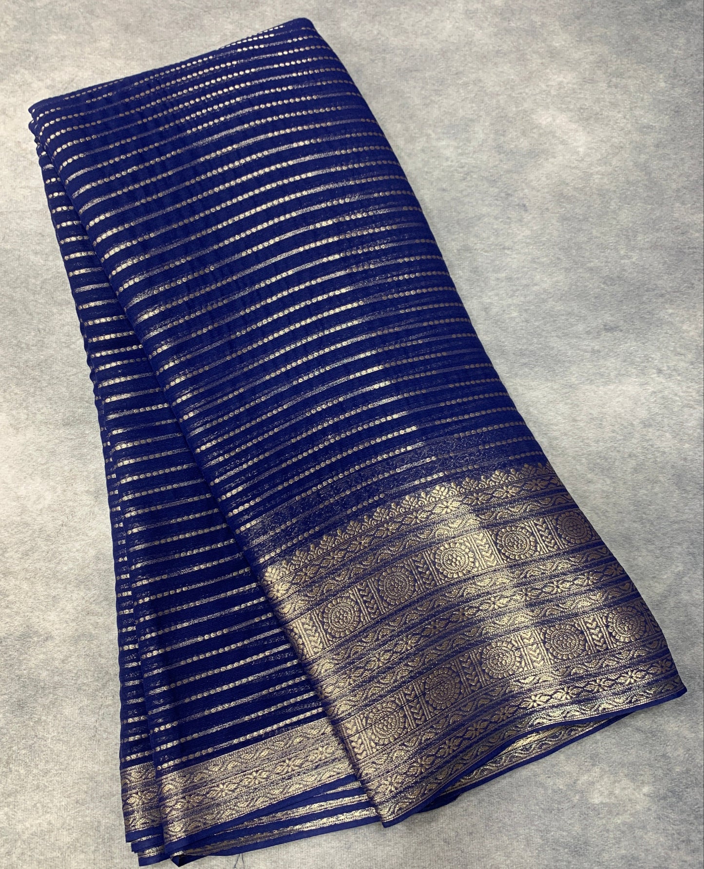 Georgette Saree Blue Colour with Sliver Floral Design Border