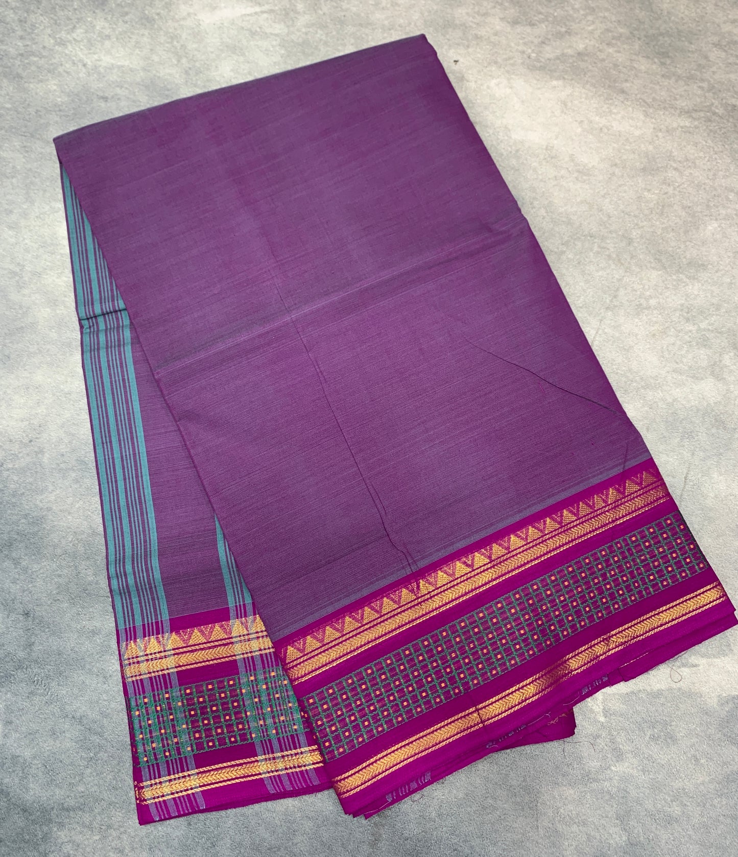 Chettinad Cotton Saree Purple Shade with Magenta Colour Border
