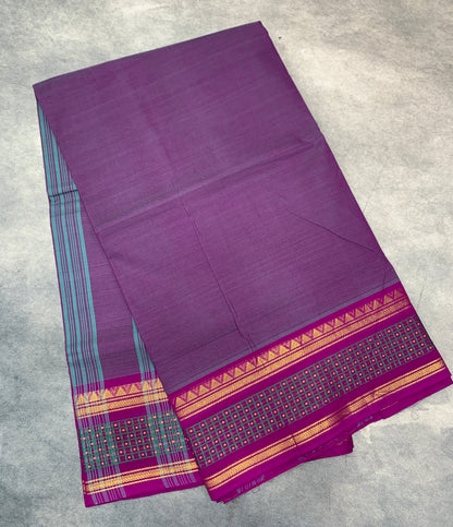 Chettinad Cotton Saree Purple Shade with Magenta Colour Border