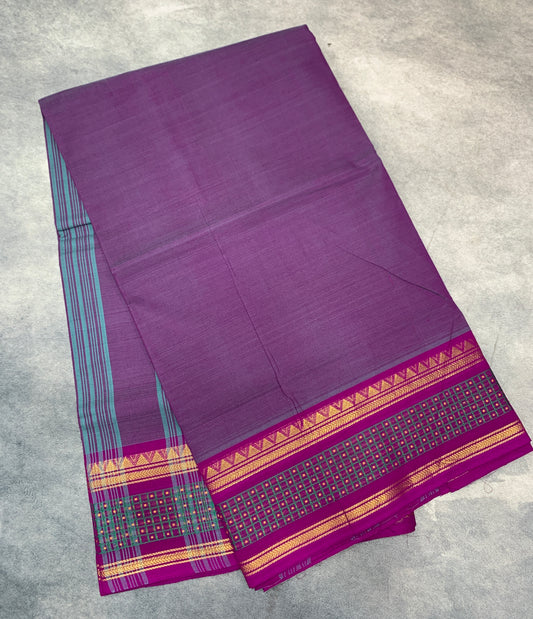 Chettinad Cotton Saree Purple Shade with Magenta Colour Border