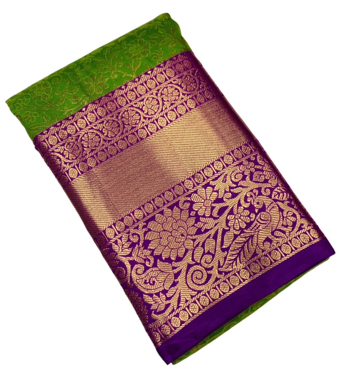 Olive Green Colour Semi Silk Saree with Big Magenta Border