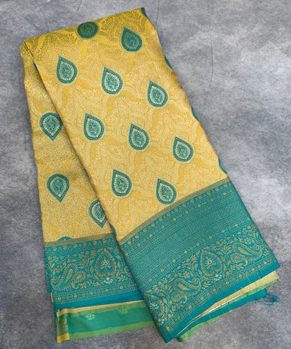 Fancy Tissue Saree Yellow Colour with Rama Green Border