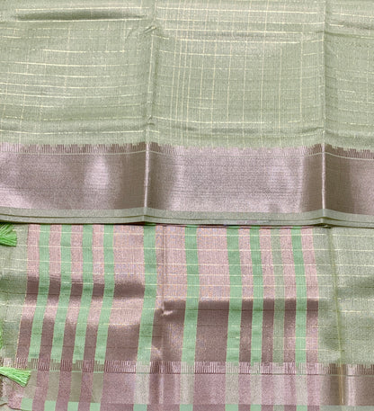 Banaras Katan Saree Light Pista Green Colour with Katan Work Border