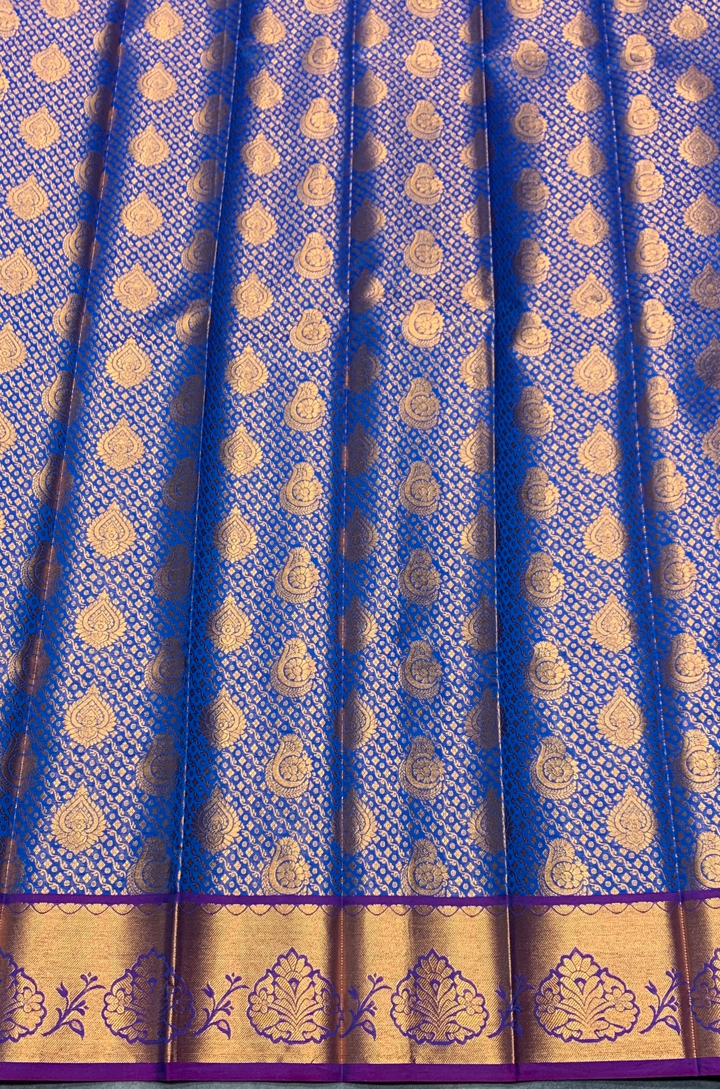 Vegan Silk Saree Blue Colour with Pink and Copper Border