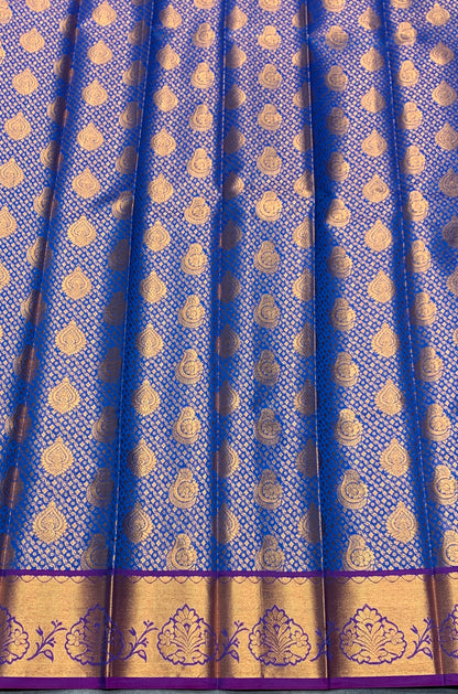 Vegan Silk Saree Blue Colour with Pink and Copper Border