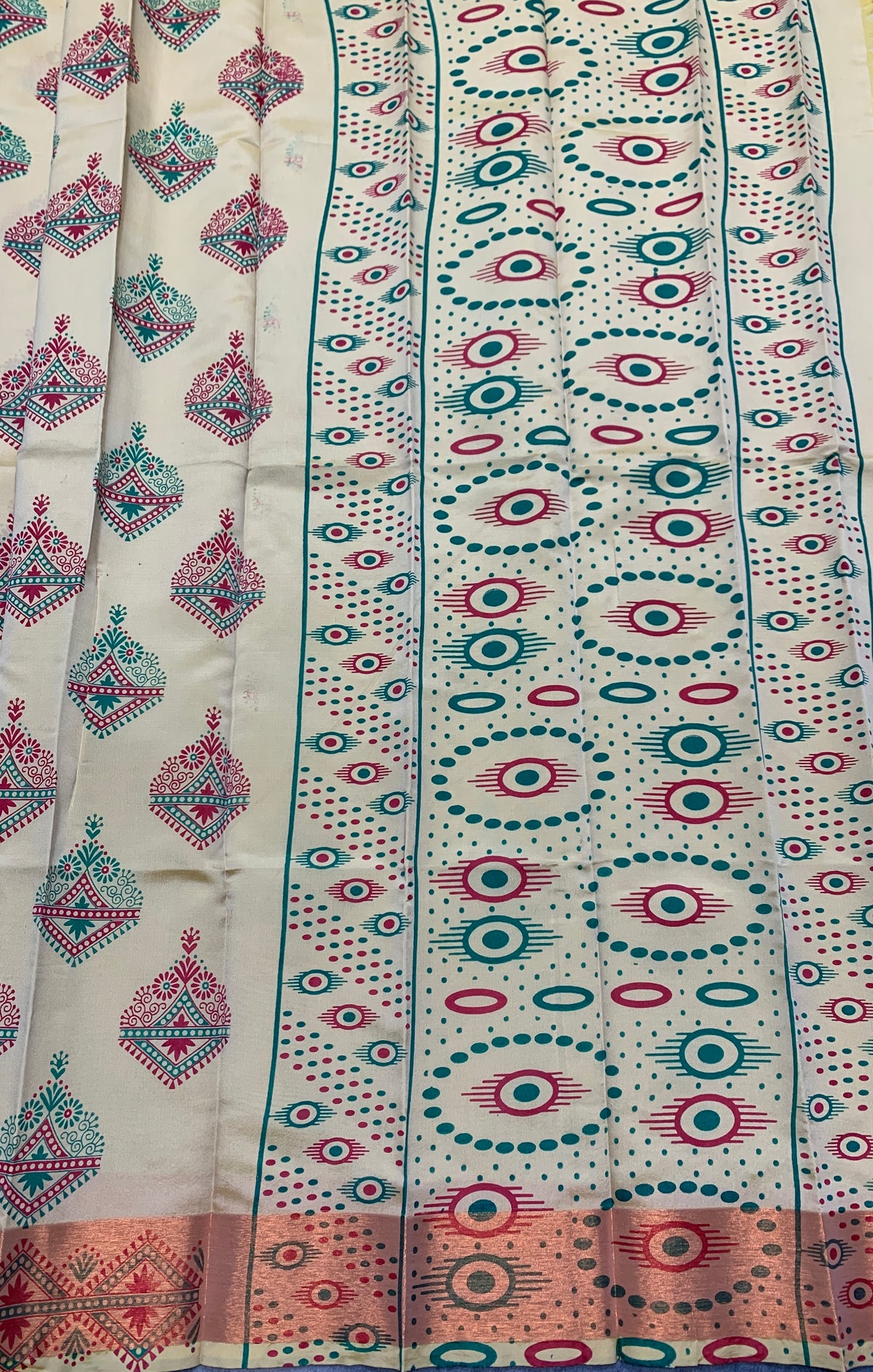Fancy Cotton Saree Sandal Colour with Copper Border