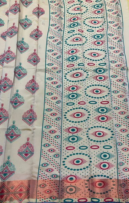 Fancy Cotton Saree Sandal Colour with Copper Border