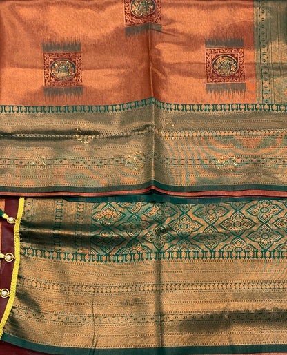 Art Silk Saree Maroon Colour and Stone Work with Green Border