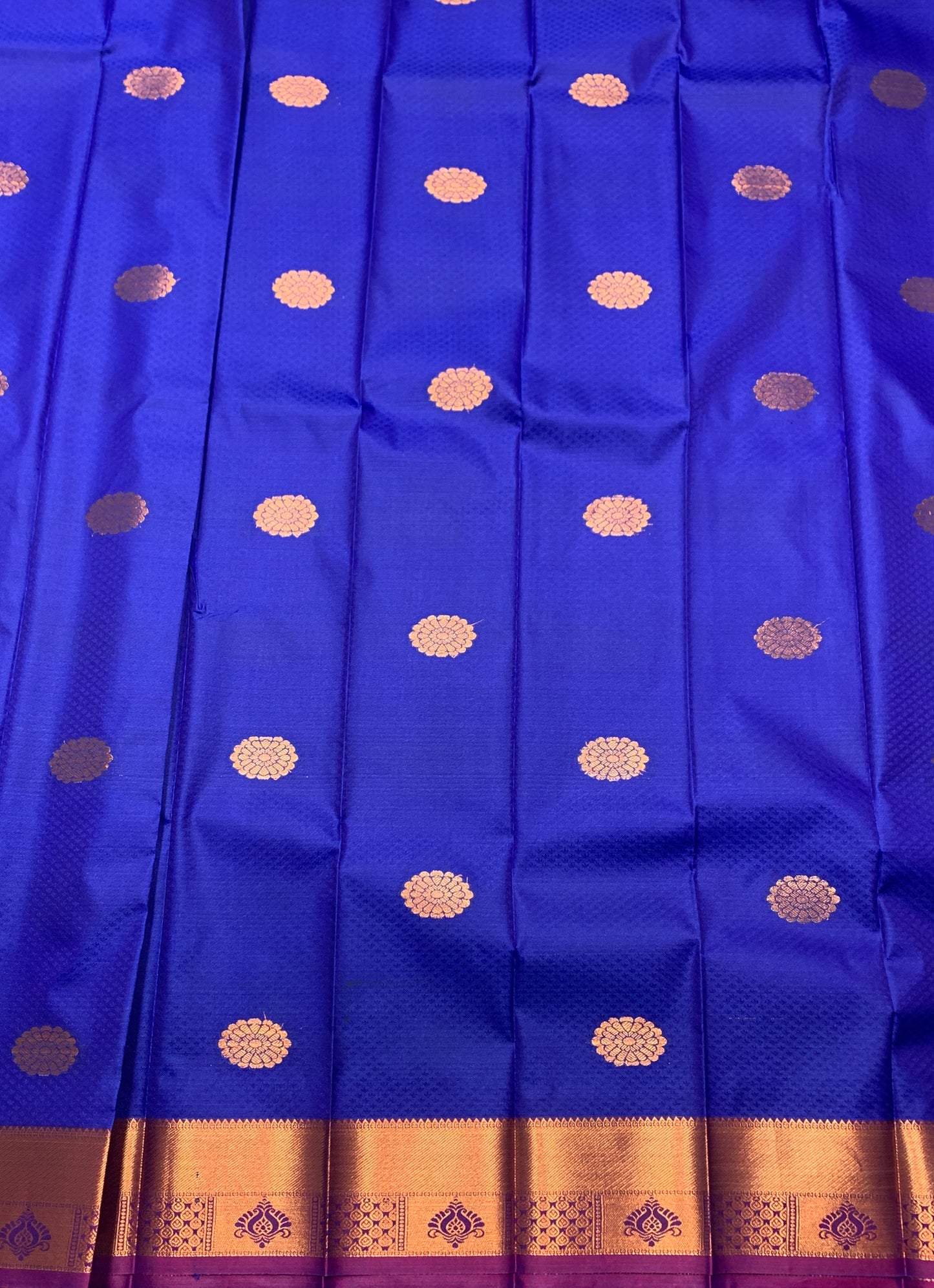 Blue Colour Silk Cotton Saree with Copper Zari Border and Floral Design