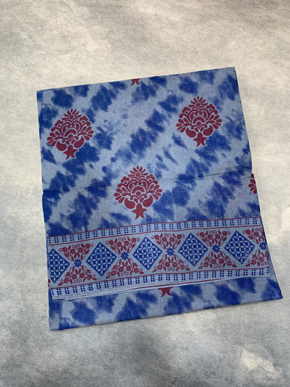 Chettinad Sungudi Cotton Blue Colour with Floral Design Border