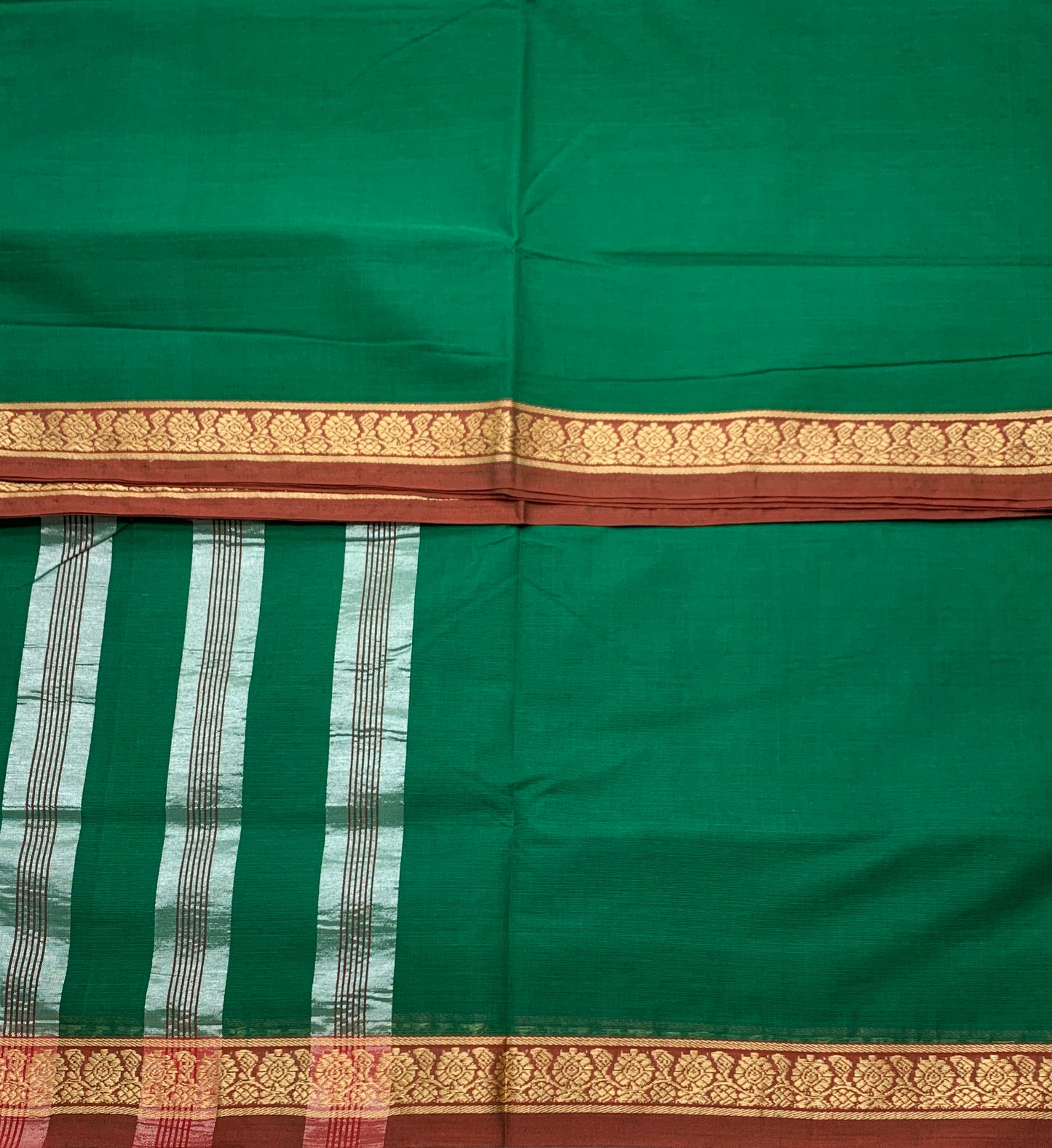 Chettinad Cotton Saree Green Colour with Brown Border