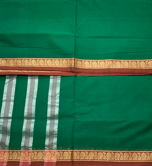 Chettinad Cotton Saree Green Colour with Brown Border