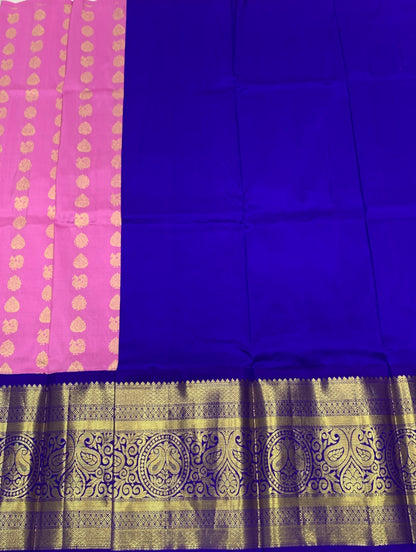 Light Megenta Shade Pure Kanchipuram Kids Pattu Pavadai with Contrast Border for age 5 to 10