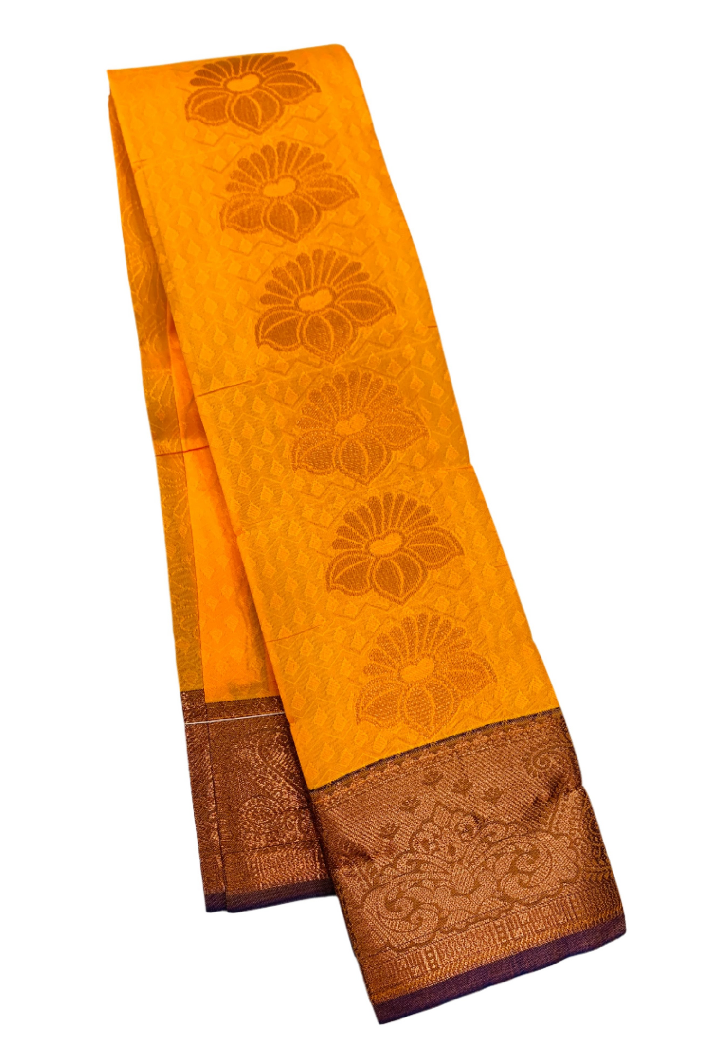 Vegan Silk Saree Mango Yellow Colour with Flower Design