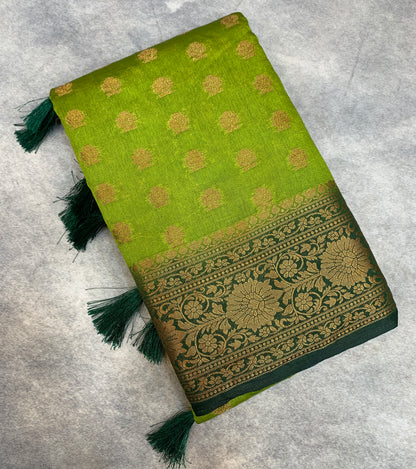 Crepe Saree Olive Green Colour with Green Border