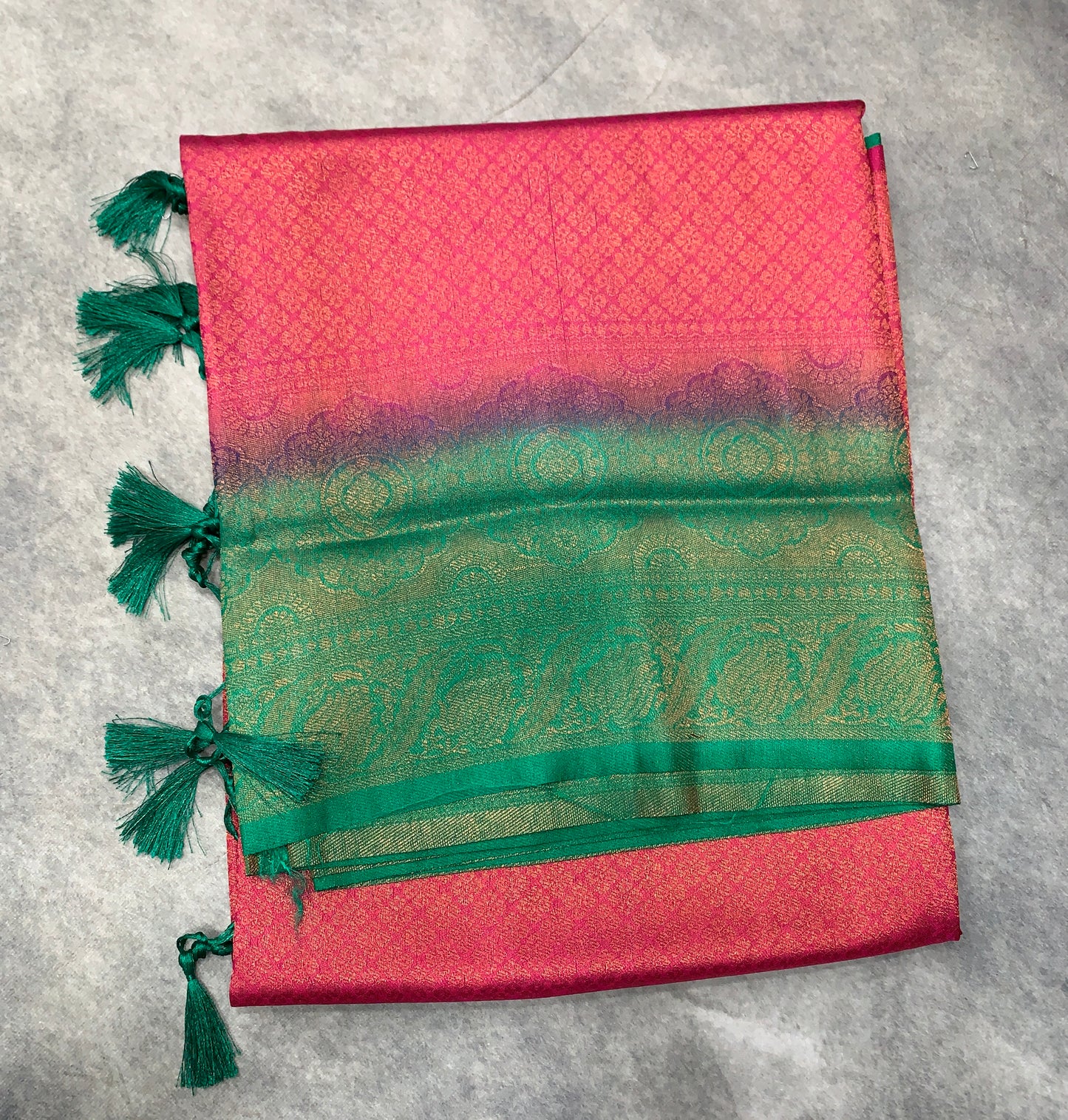 Soft Silk Saree Red Colour with Light Green Colour Pallu
