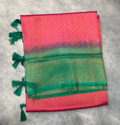 Soft Silk Saree Red Colour with Light Green Colour Pallu