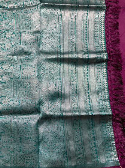 Paper Silk Saree Magenta Colour with Borderless