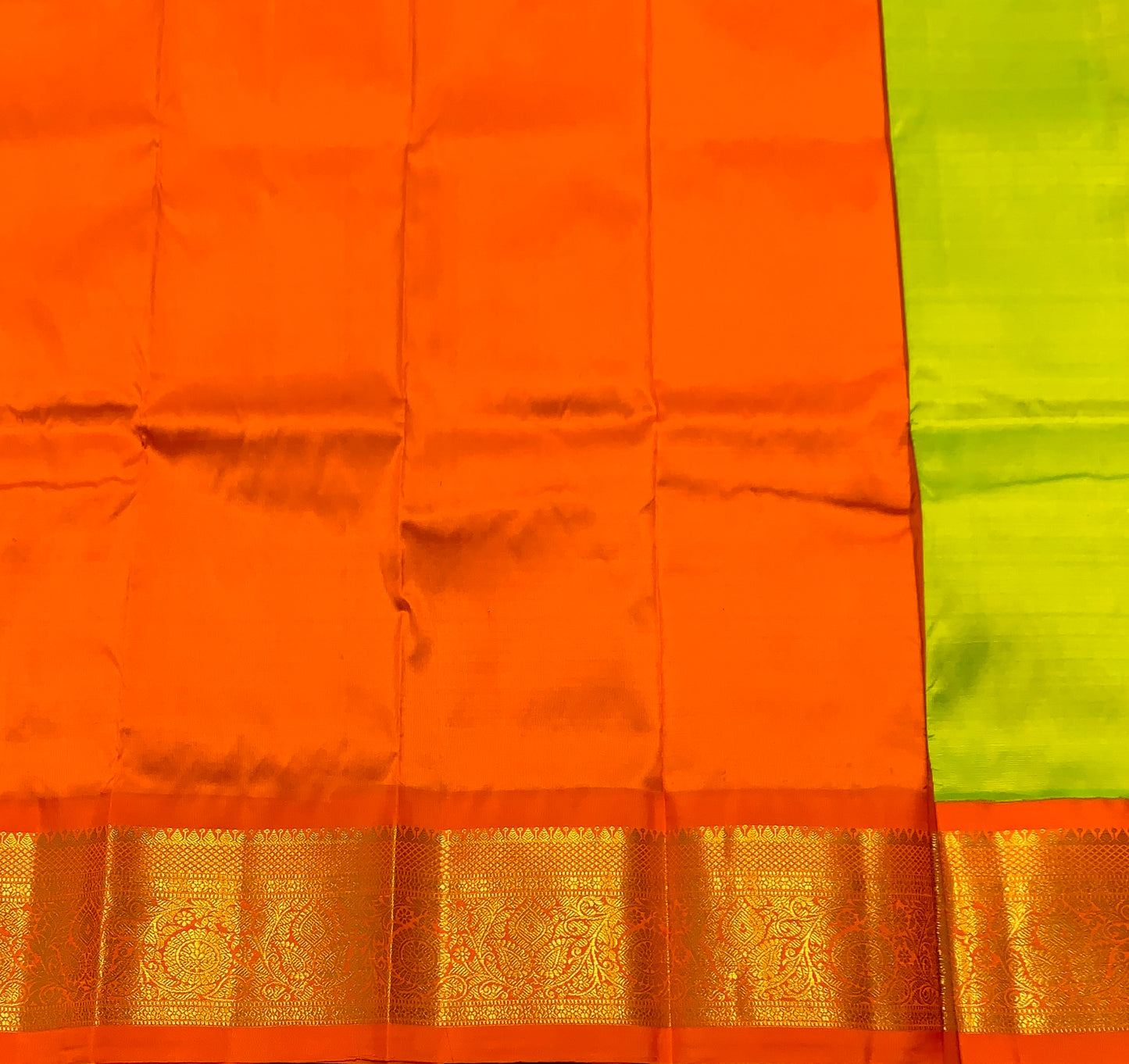 Lime Green Shade Pure Kanchipuram Kids Pattu Pavadai with Contrast Border for Newborn to 2 Years