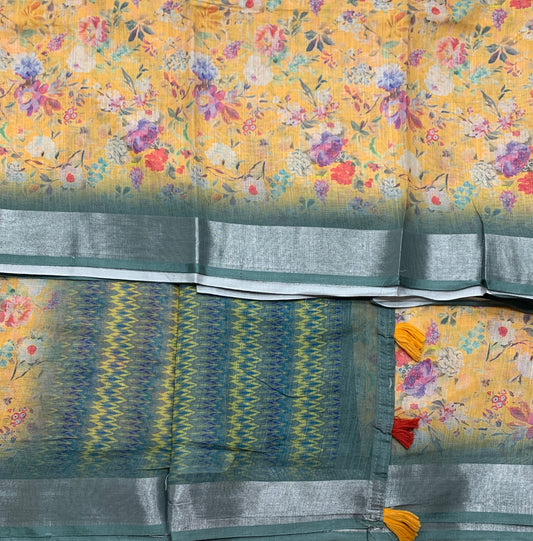 Jute Cotton Saree Yellow Colour with Thread Border