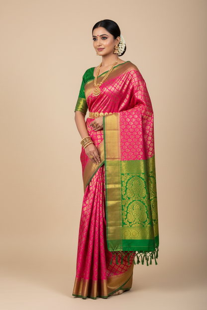 Soft Silk Saree Pink Colour with Light Green Pallu