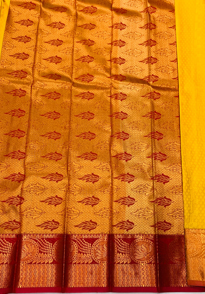 Vegan Silk Saree Yellow shade with Copper Border