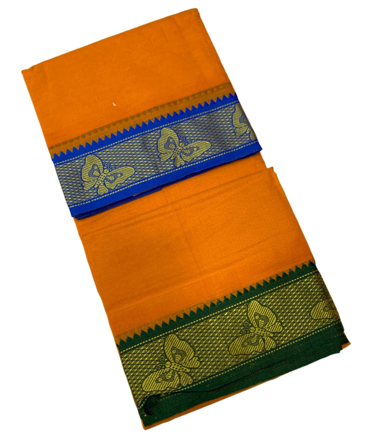 9X5 Cotton Dhoti Mango Yellow Colour with Blue and Green Border