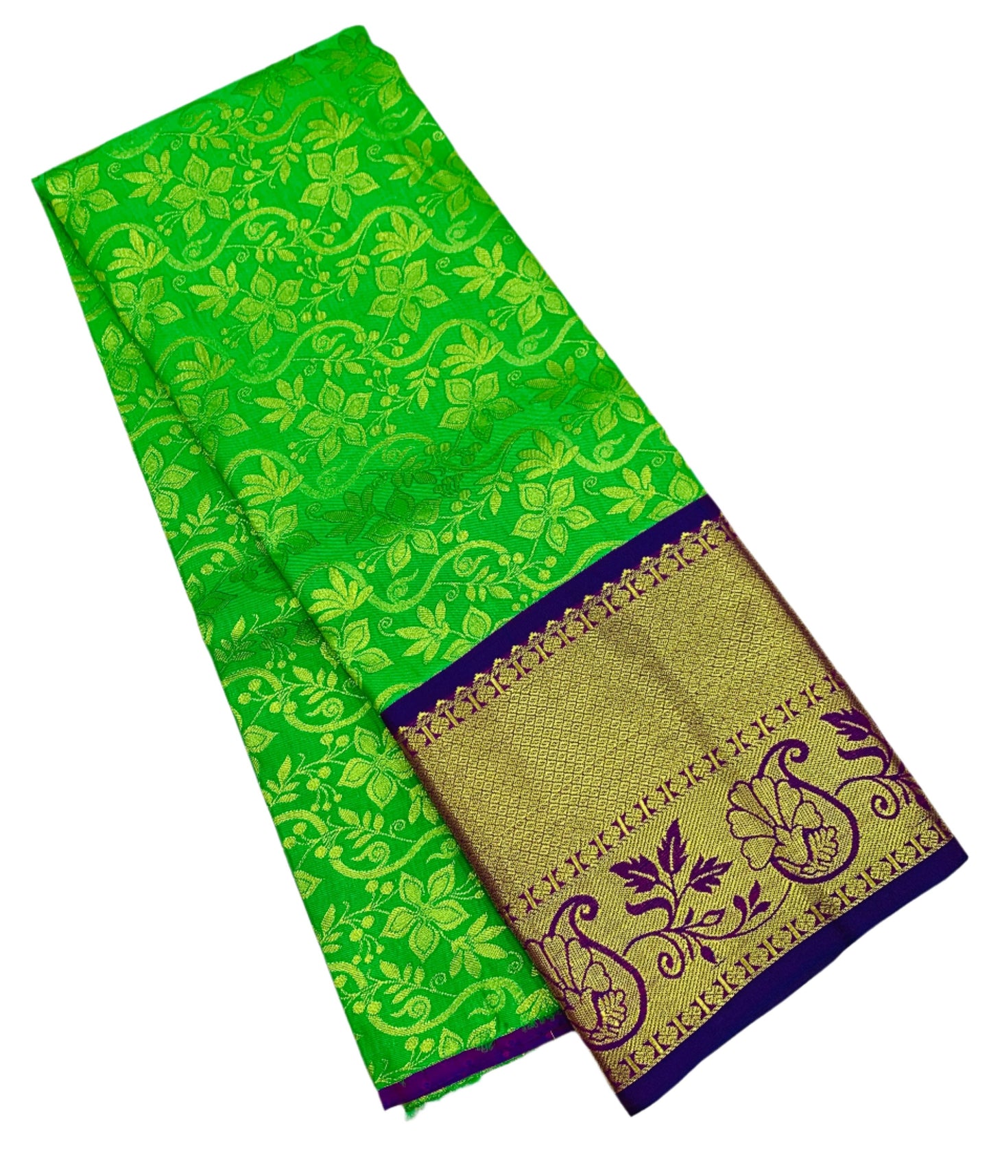 Apple Green shade Vegan Silk Kids Pattu Pavadai with Contrast border for age above 10 years