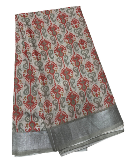 Jute Cotton Saree Gray Colour with Thread Border