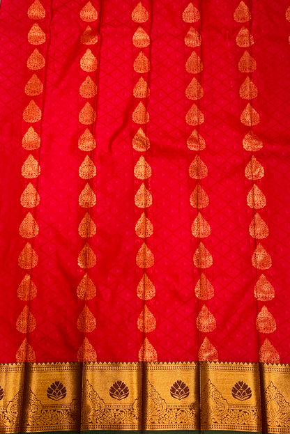 Vegan Silk Saree Maroon Colour with Copper and Green Border