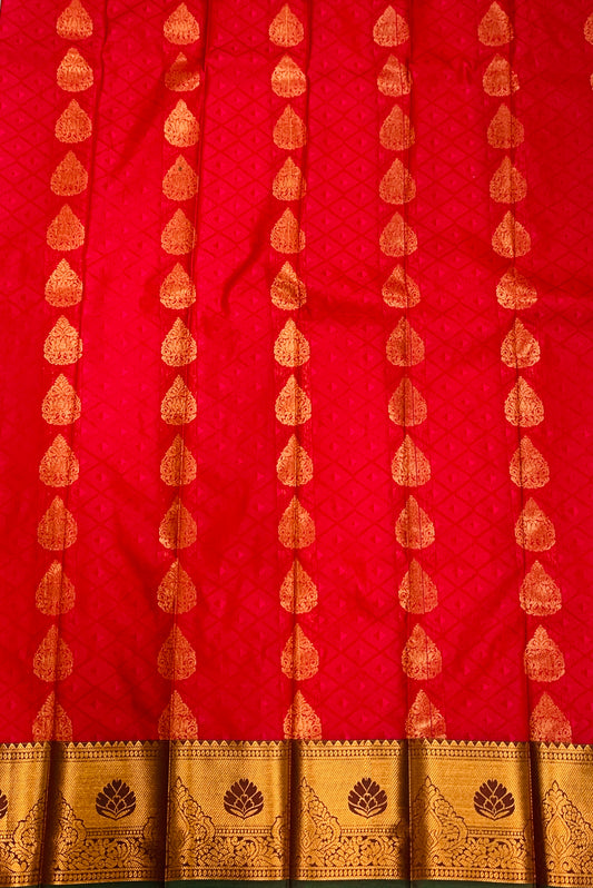 Vegan Silk Saree Maroon Colour with Copper and Green Border