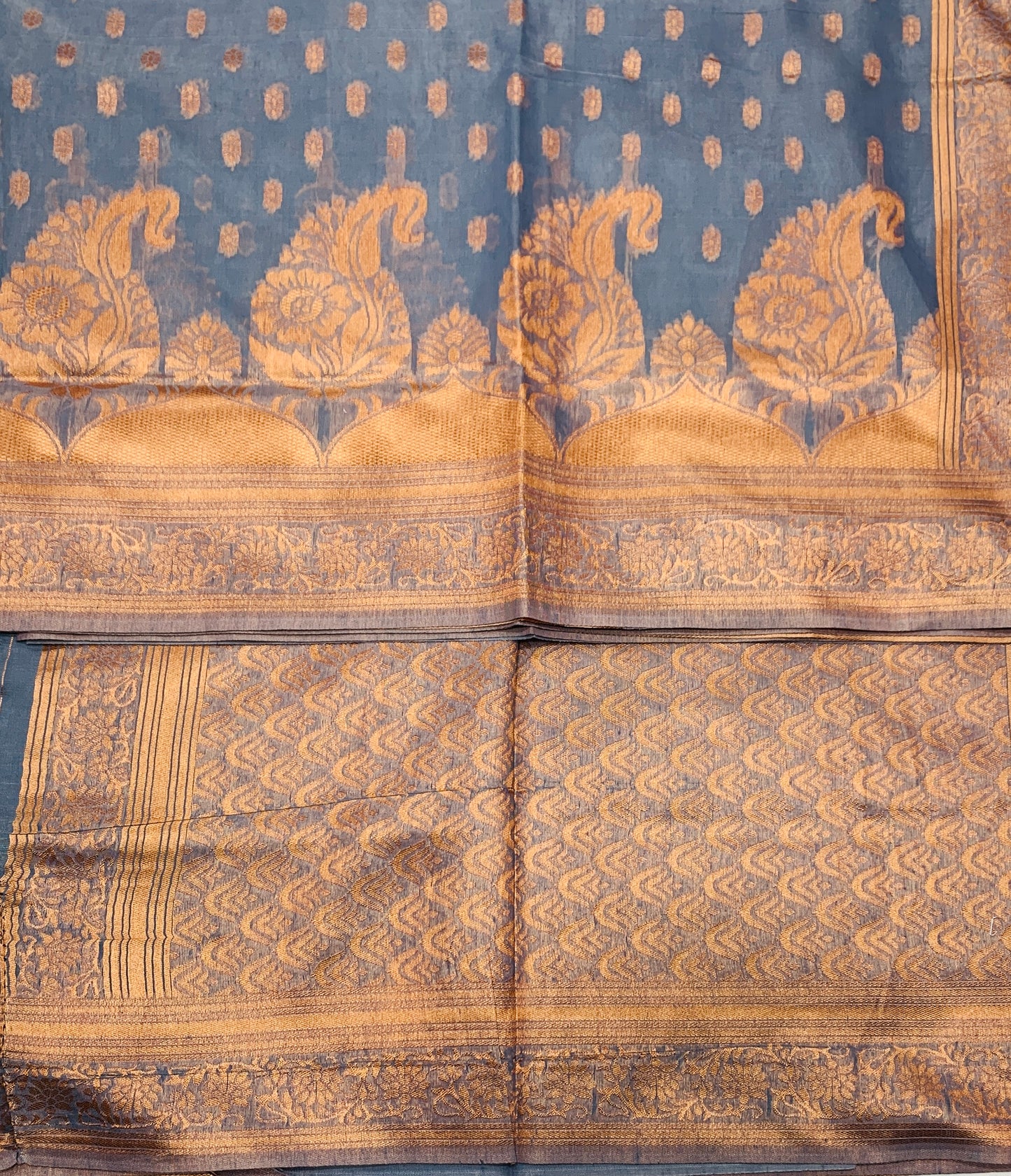 Banaras Katan Saree Gray Colour with Katan Work Border