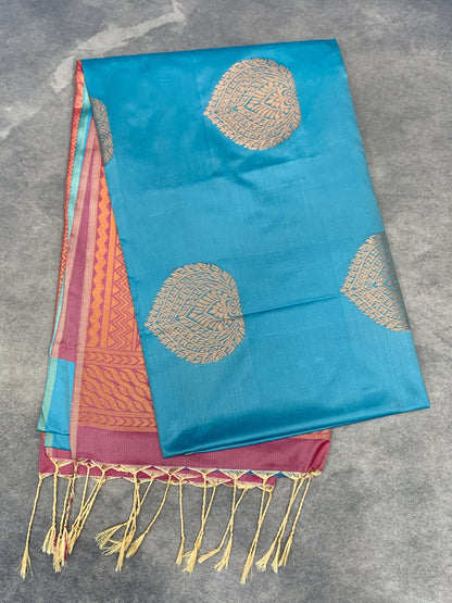 Art Silk Saree Sky Blue Colour with Borderless