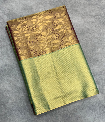 Fancy Tissue Saree Violet Colour with Green Colour Border